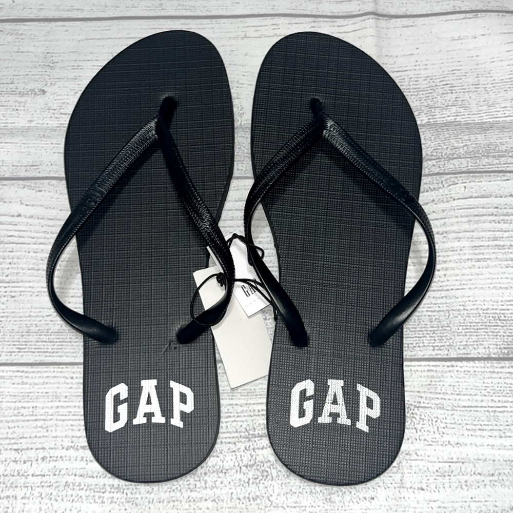 GAP Black Flip Flop Sandals with White Logo